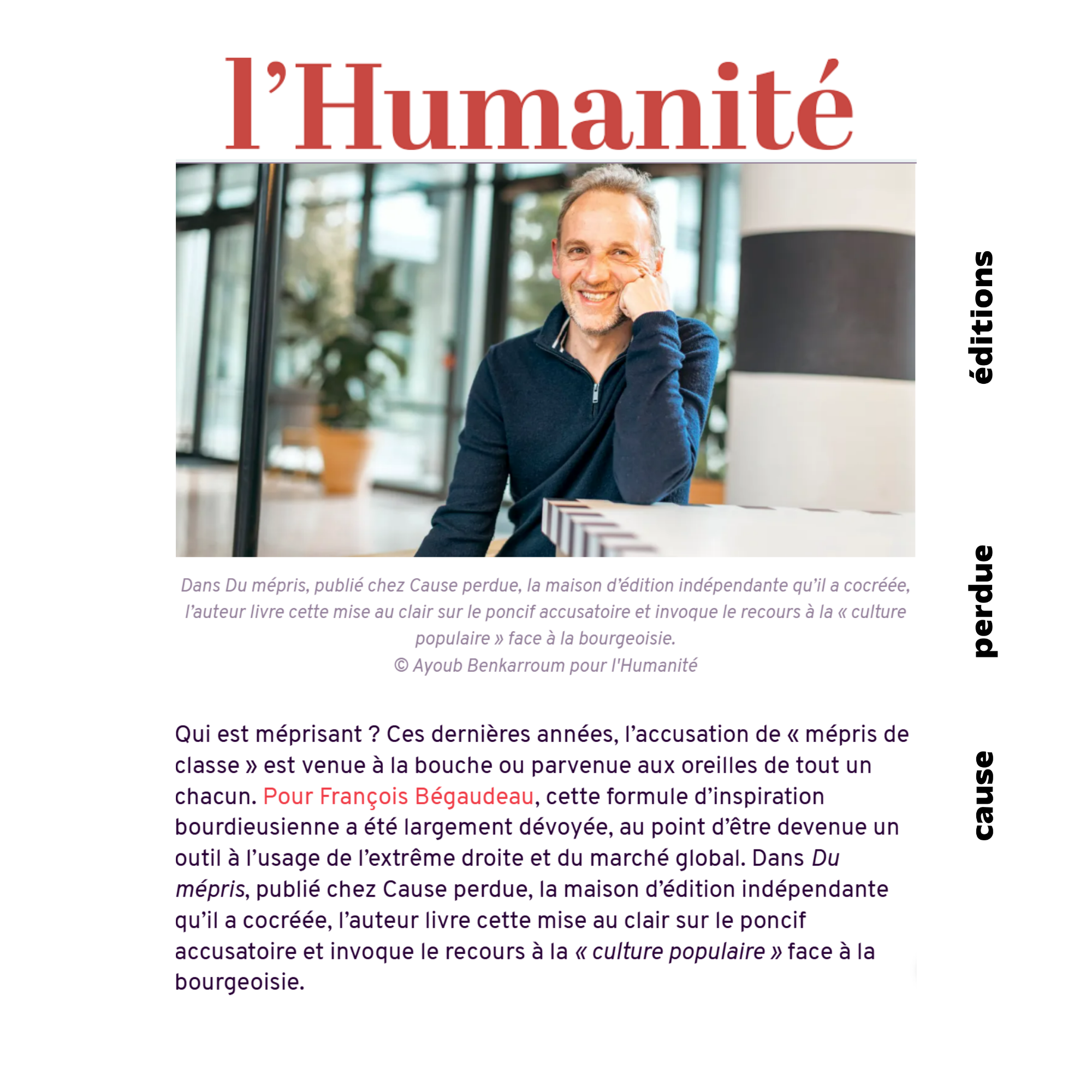 begaudeau mepris humanité